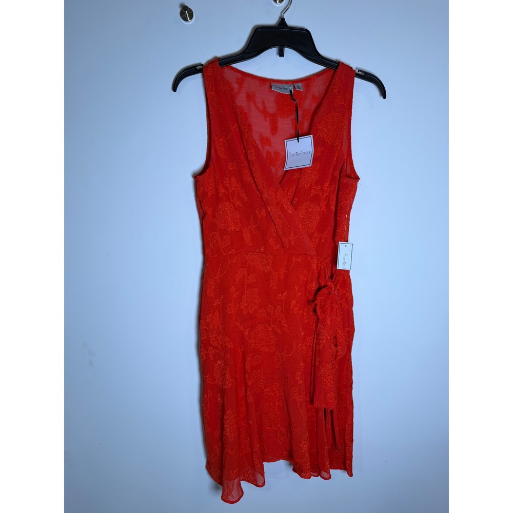 Premier Amour Red Floral Burnout Wrap Dress Sleeveless Size 6 NWT